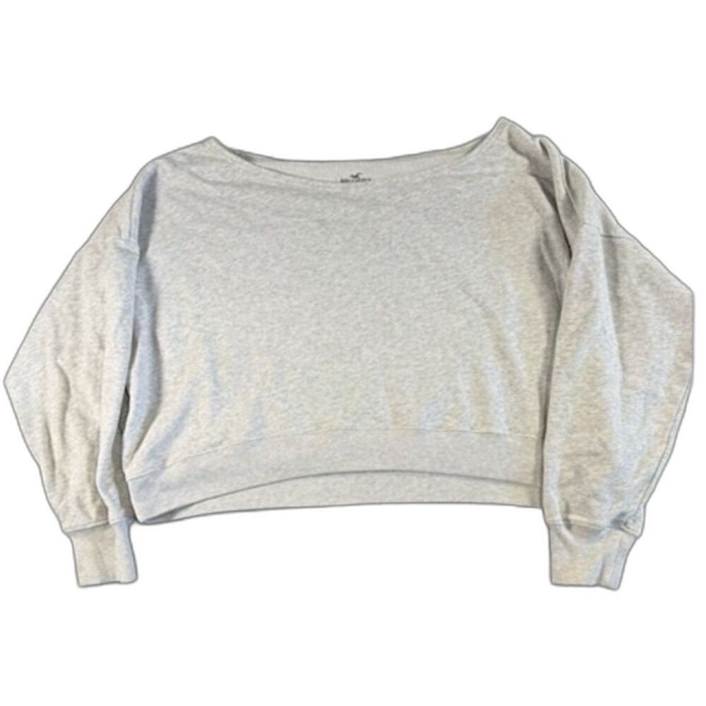 Hollister Off Shoulder Cropped Sweatshirt Womens XL Gray Oversized Lightweight